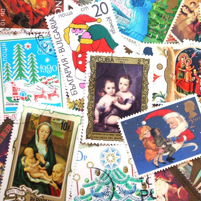 ラッピングやコラージュに 世界の古切手 クリスマス 10枚入り MELANGE ラッピング レザーはぎれ ハンドメイド資材の専門店